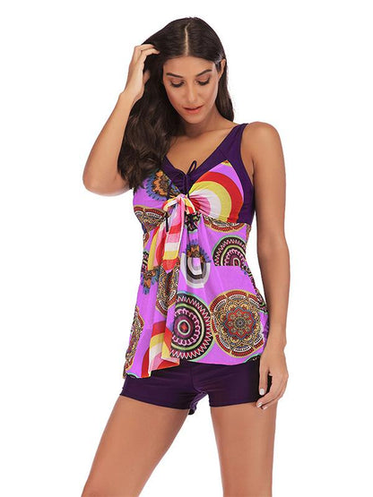 Knot Lace Up Tankini Swimsuit