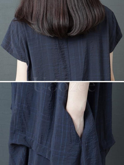 Casual Solid Ruffled Round-neck Midi Dress