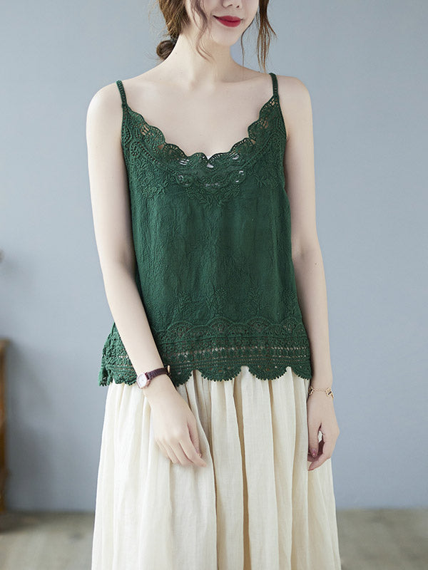 Original Solid Sleeveless Lace&Hollow V-Neck Vest