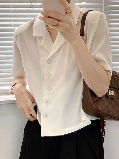 Urban Solid Color Notched Collar Short Sleeves Blouses& Blazer
