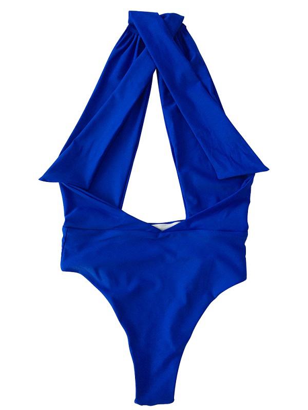 Solid Bandage Halter-Neck One-Piece Swimwear
