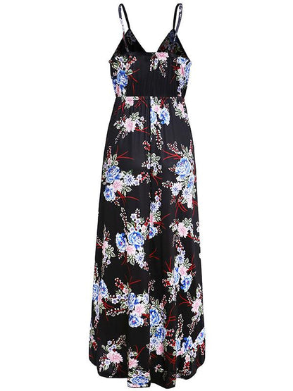 Floral Printed V-neck Sexy Maxi Dress