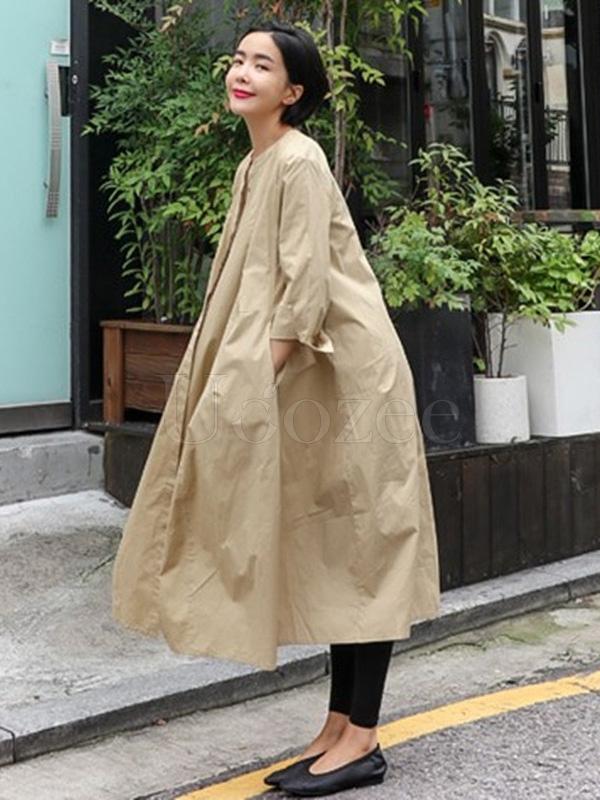Loose A-line Long Shirt Dress