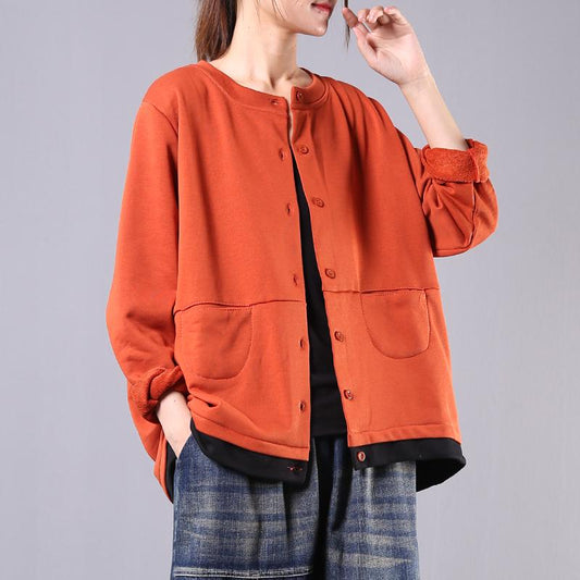 Buykud Loose Round Neck Cardigan Casual Short Coat