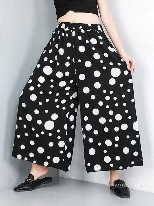 Polka-Dot Elastic Waist Wide Leg Pants