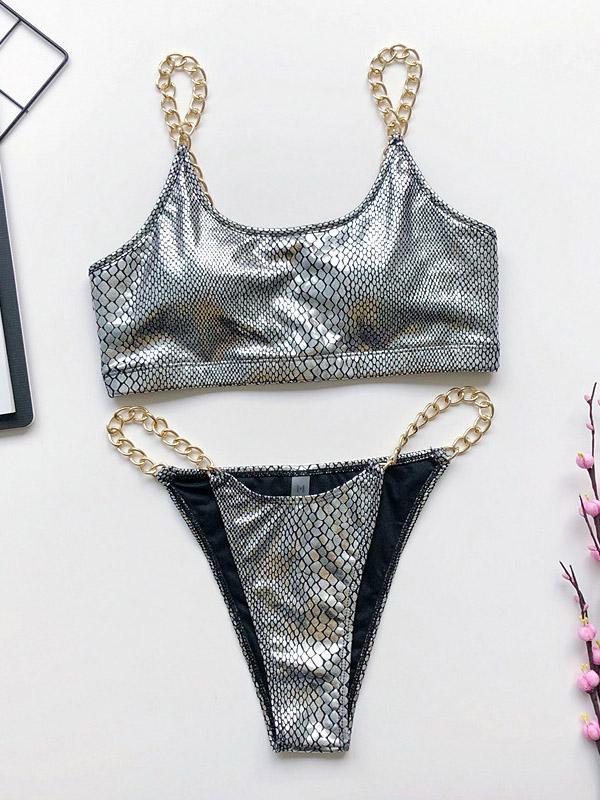 classic snakes crisscross bra-style bikini top Images... Strapless Chain Snake Pattern Bikini Swimsuit – rrdeye