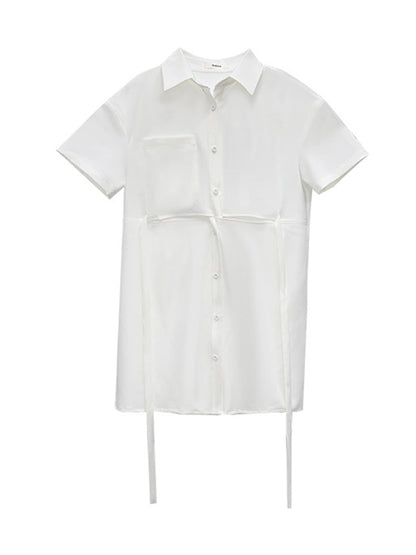 Original Solid Color Short Sleeve Lapel Shirt Dress