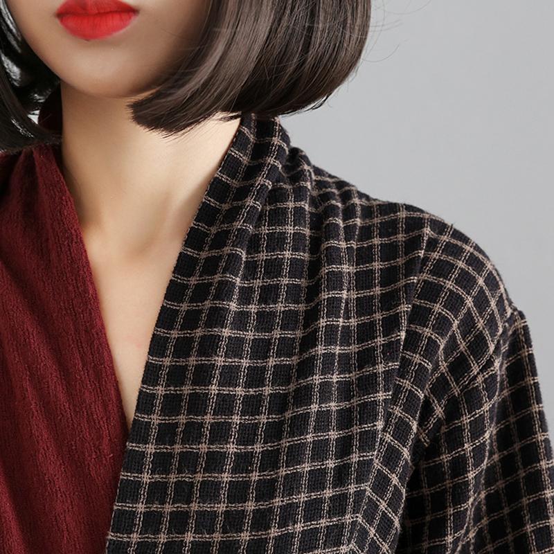 Buykud Cross Splicing Plaid Lacing Retro Casual Dress