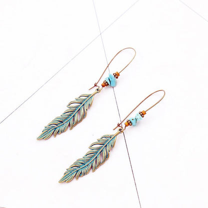 Alloy big retro leaf earrings