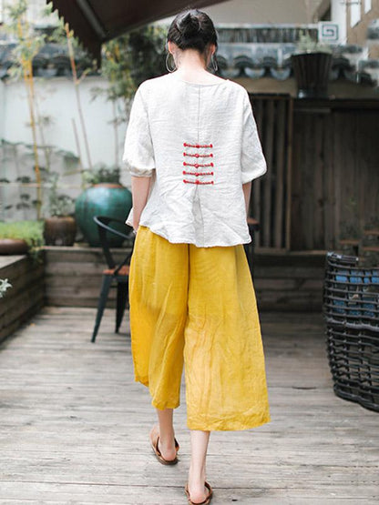 Casual Retro Frog Wide Leg Cropped Trousers