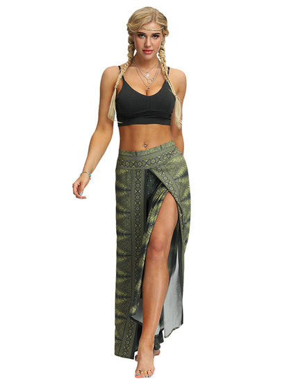 Casual Floral Print Split-Side Yoga Pants