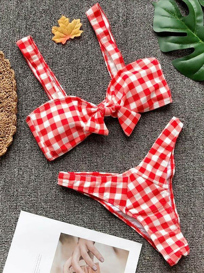 Sexy Plaid Bow-embellished  Bikinis Swimmer