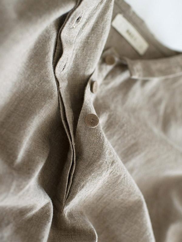 Vintage Split-joint Ruffled Lapel Long Linen Dress