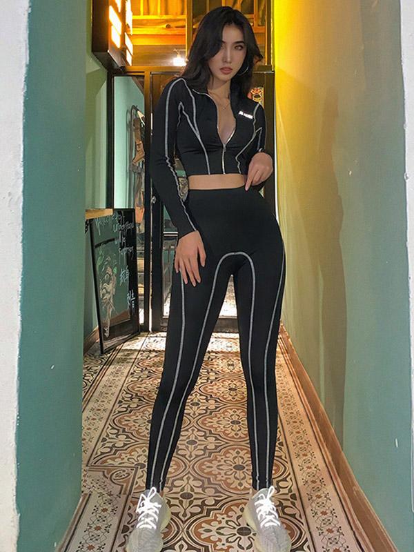 Fashion Zipper Striped Yoga Suits