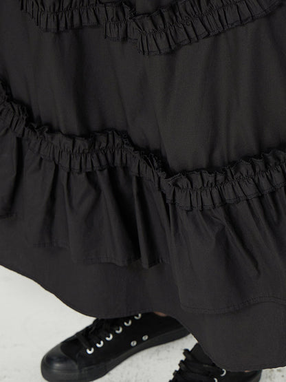 Casual Ruffled Loose Solid Color Skirts