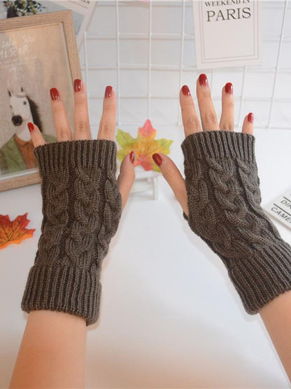 Threaded Half Finger Knit Gloves