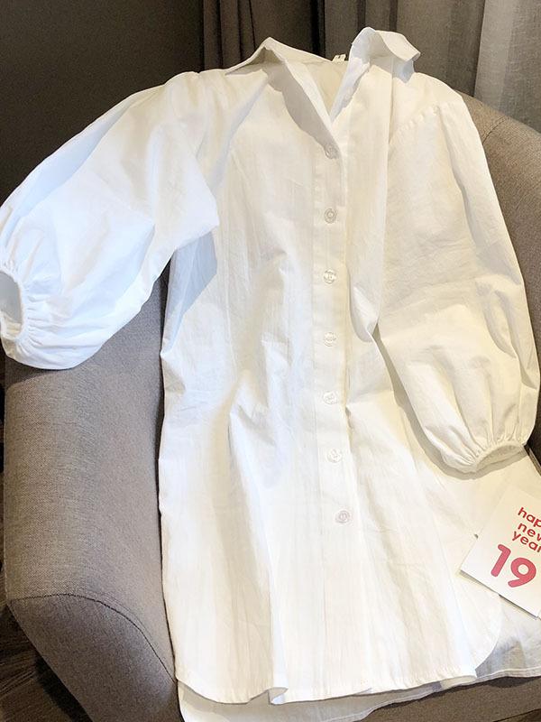 See-through Loose Solid Bloomers Shirt Mini Dresses