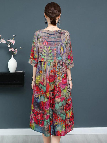 Casual National Style Mulberry Silk Long Dress