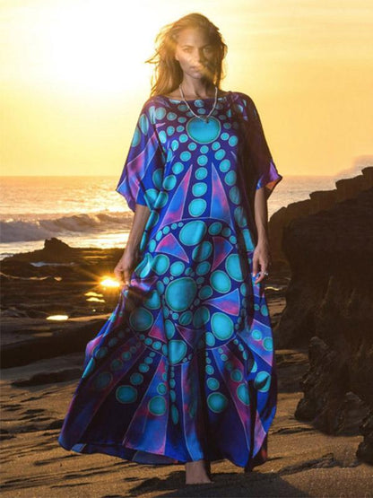 Deep Blue Printed Beach Cover-ups