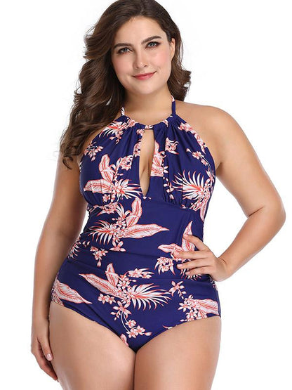 Halter-neck Printed Plus Size Swimwear