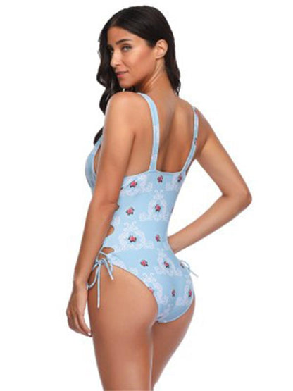 Floral Lace-up Side One Piece Swimwear