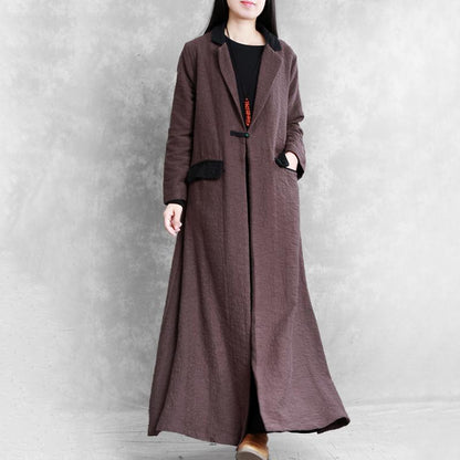 Buykud Autumn Winter Pure Color Lapel Trench Coat