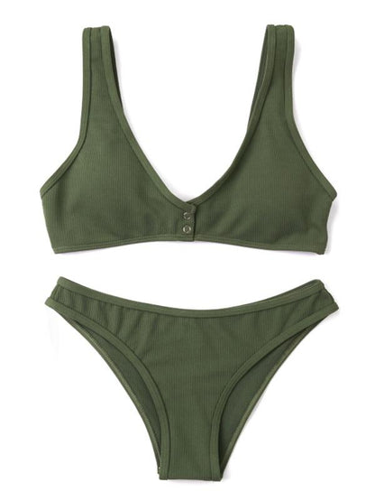 Sexy Ribbed Button Bikinis Swimwear