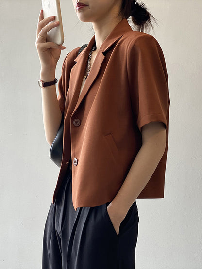 Urban Solid Color Notched Collar Short Sleeves Blazer