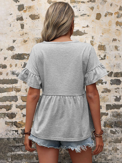 Original Casual Solid Color Pleated T-Shirt Top