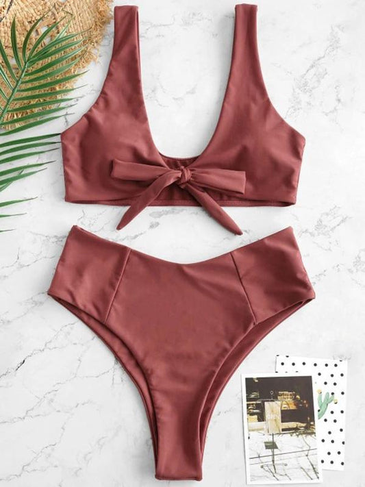 High Cut Plain Knot Bikinis Swimwear