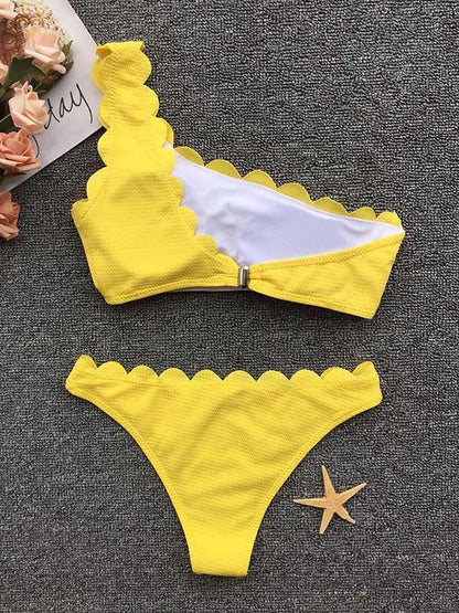 One Shoulder Scalloped Bikini Swimsuit