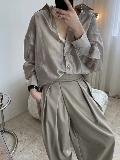Casual See-Through Sun Protection Lapel Long Sleeves Blouses