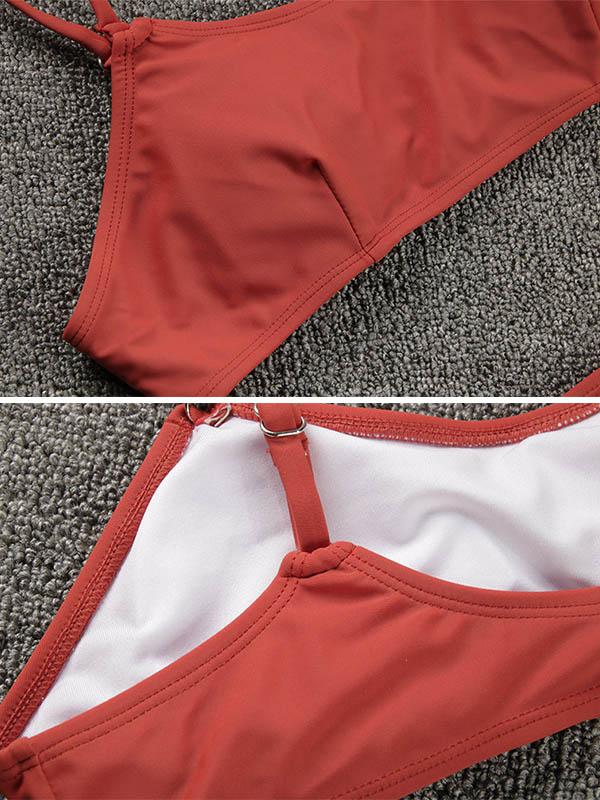 Solid Color Bandage Split Bikini Swimsuit