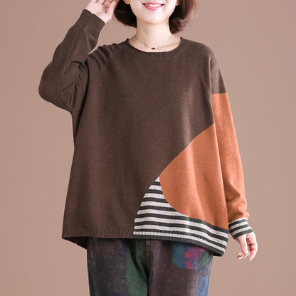 Buykud Multi-color Stitching Casual Pullover Autumn Sweater