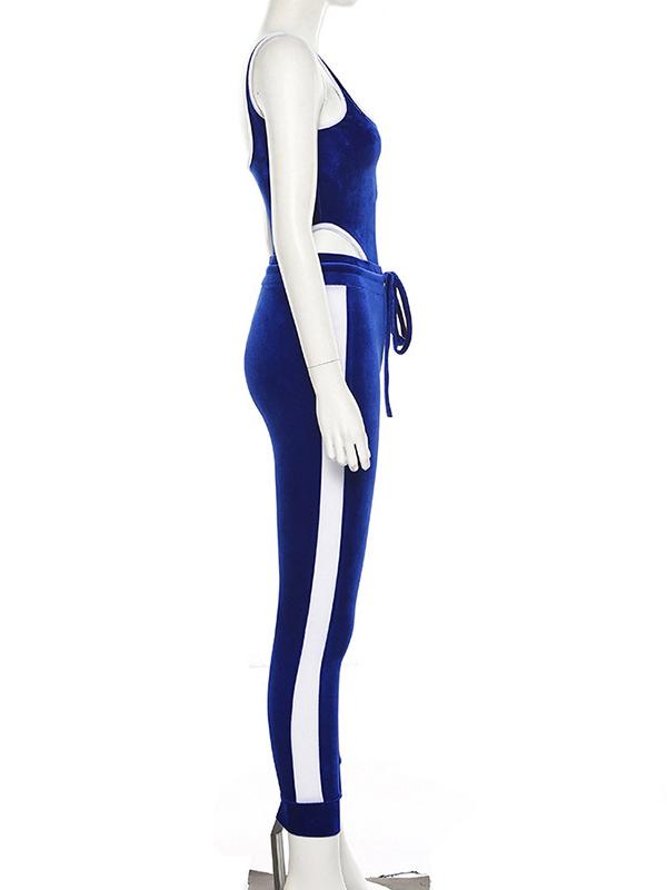 Drawstring Velvet Bodysuits&Pants Sports Suits