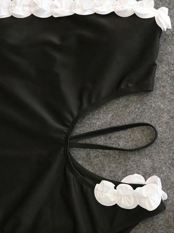 Lace Asymmetric Bandeau One-Piece Swimwear