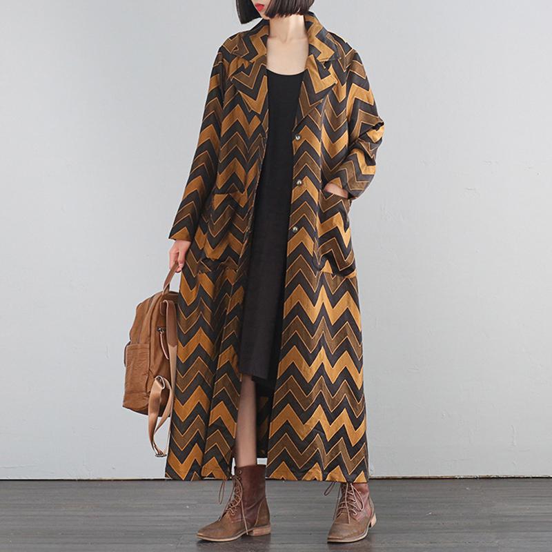 Wavy Pattern Casual Autumn Loose Trench Coat