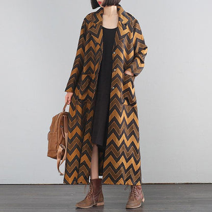 Buykud Wavy Pattern Casual Autumn Loose Trench Coat