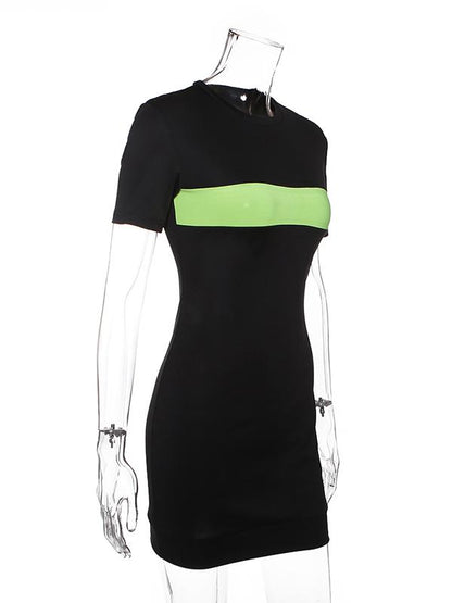 Contrast Color Short Sleeve Mini Dress