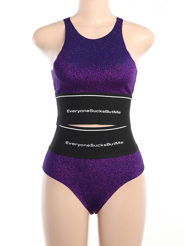 Casual Contrast Color Letter Print Sports Bra&Shorts Suits