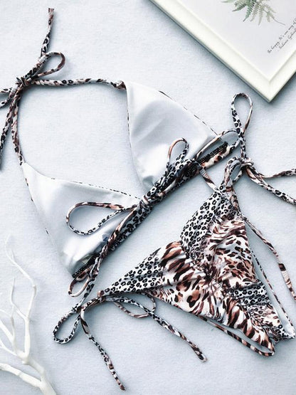 Leopard Lace-up Scrunch Bikini Set