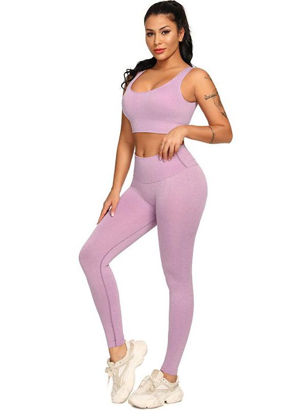 Solid Color High-Waisted Wrap Bra&Leggings Yoga Suits