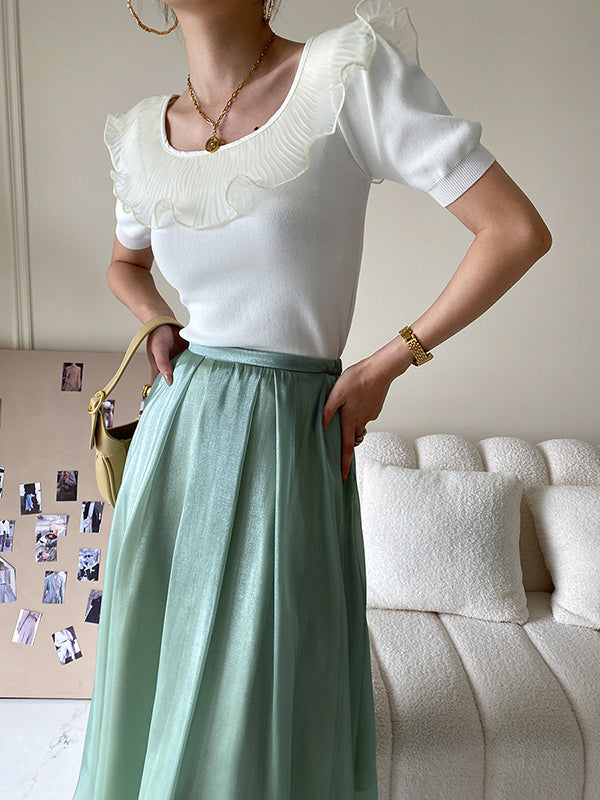 Original Chic Falbala Mesh Split-Joint T-Shirt Top