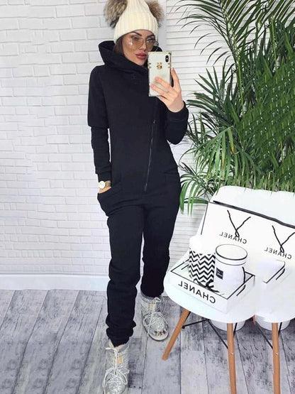 Loose Zipper Solid Sports Jumpsuits