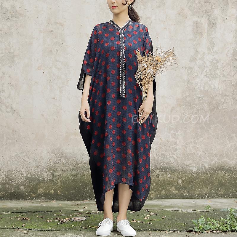 Comfortable Large Size Silk Polka Dot Women Dress