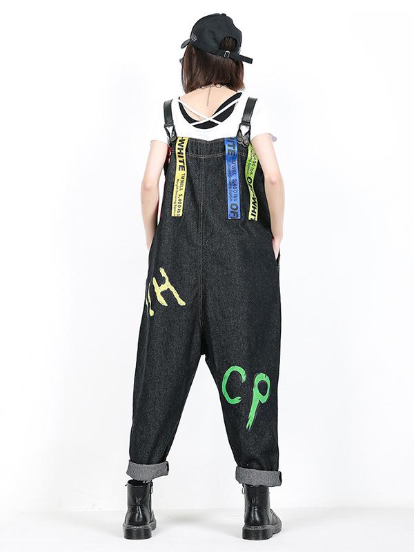 Loose Printed Jeans Jumpsuit