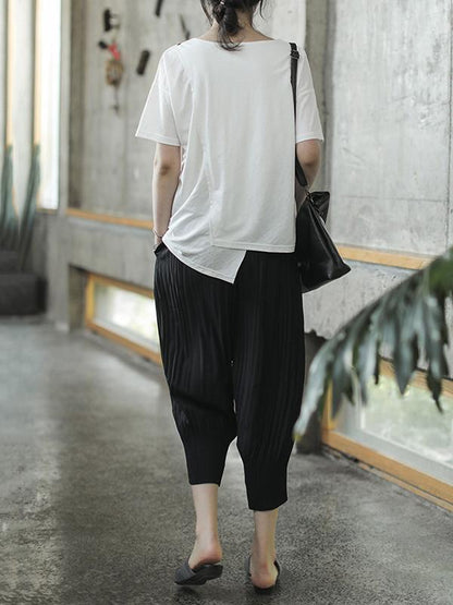 Vintage Loose Ruffled Solid Pants