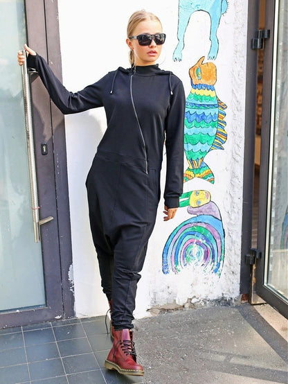 Solid Hooded Zipper Yoga Jumpsuits