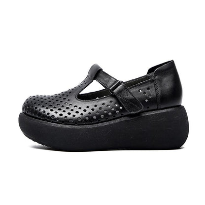 Buykud Fashion Summer Round Toe Leather Wedge Sandals