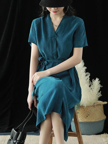 Literary Soft Lace-up Dress